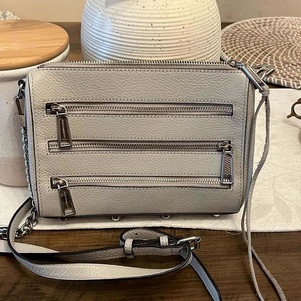 Rebecca Minkoff gray crossbody bag.
